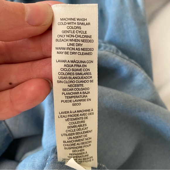 CHICO'S SIZE 0 (US Sz 4) OFF THE SHOULDER EMBROIDERED CHAMBRAY LACE DENIM DRESS - Picture 14 of 14